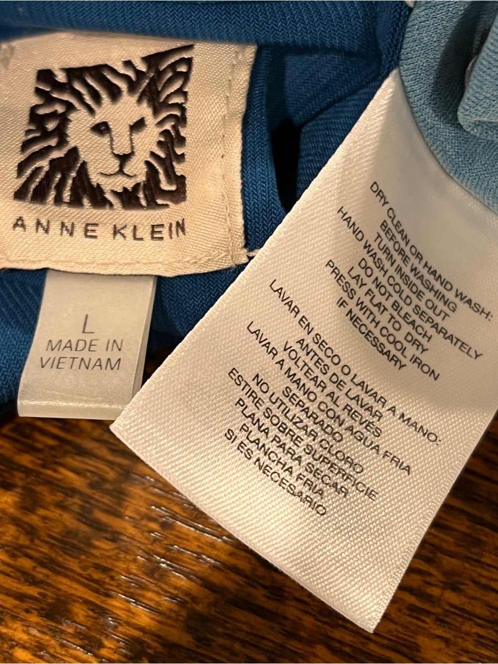 Anne Klein Blue Faux-Wrap Long Sleeve Dress with Knot Detail size large - Picture 8 of 10